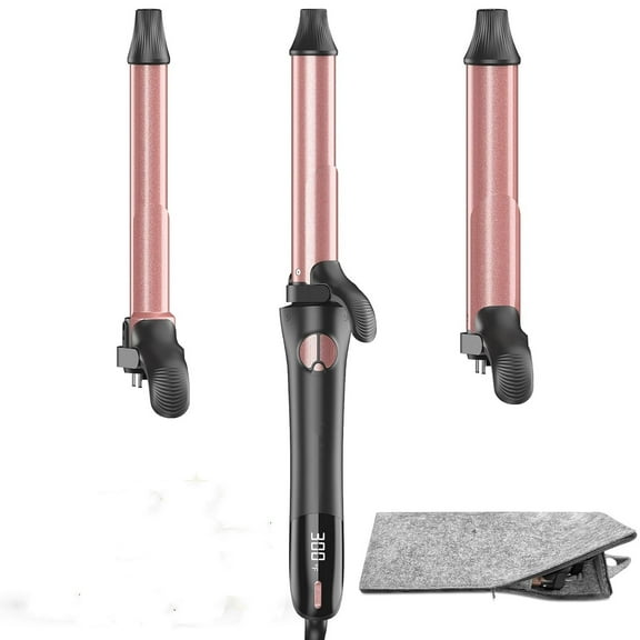 Rotating Curling Iron - 3 in1 Automatic Curling Iron with Interchangeable CurlingWand, 3/4, 1 1/4, 1 Inch CurlingIron for Lasting Beach Waves, Adjustable Temp, Instant Heat, Dual Voltage (Rose Gold)