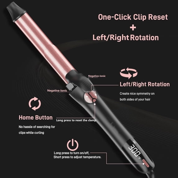 Rotating Curling Iron - 3 in1 Automatic Curling Iron with Interchangeable CurlingWand, 3/4, 1 1/4, 1 Inch CurlingIron for Lasting Beach Waves, Adjustable Temp, Instant Heat, Dual Voltage (Black)