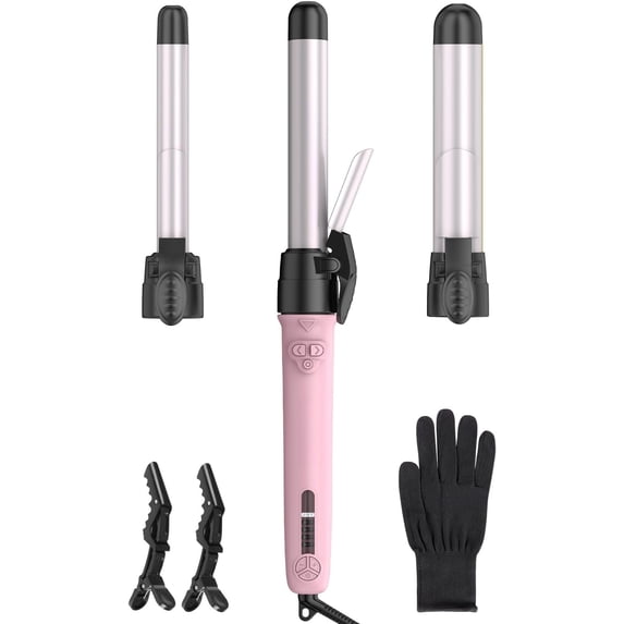 Rotating Curling Iron Set for Long Hair, Automatic Curling Wand Easy to Use Get Beach Waves 3 Interchangeable Ceramic 0.75" 1" 1.25", 5 Heat Settings up to 430?F, Dual