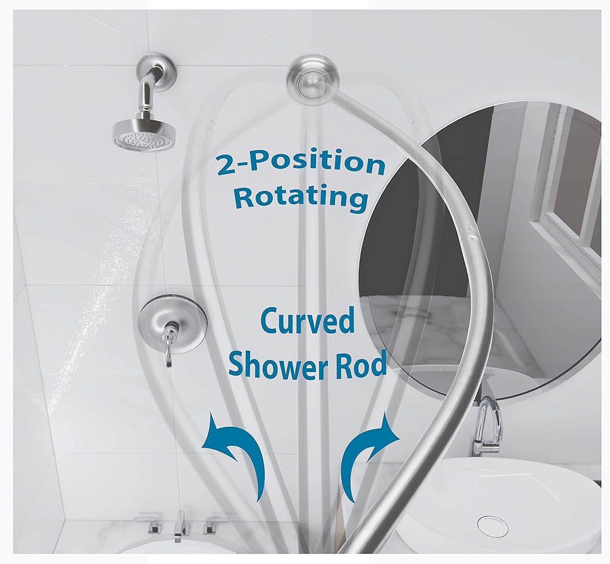 Rotating Curved Shower Rod Brushed In And Out GREAT For Small