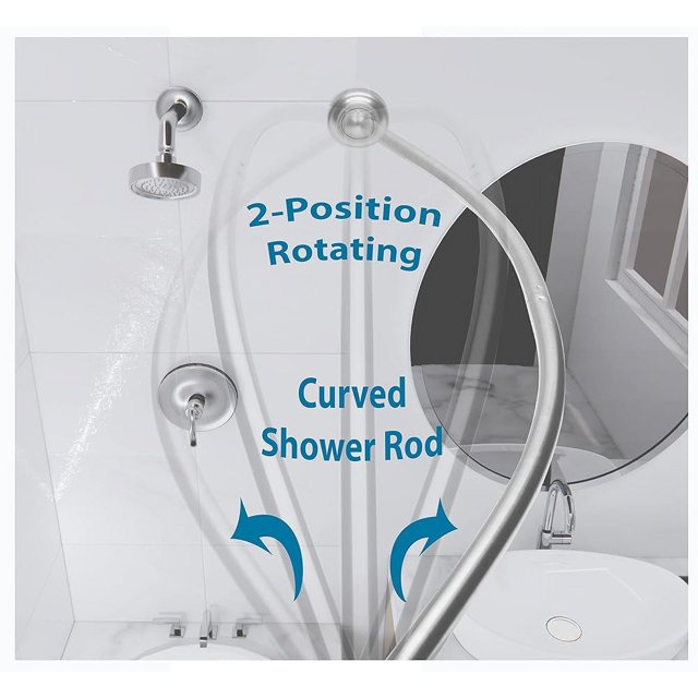 Rotating Curved Shower Rod Brushed In And Out GREAT For Small