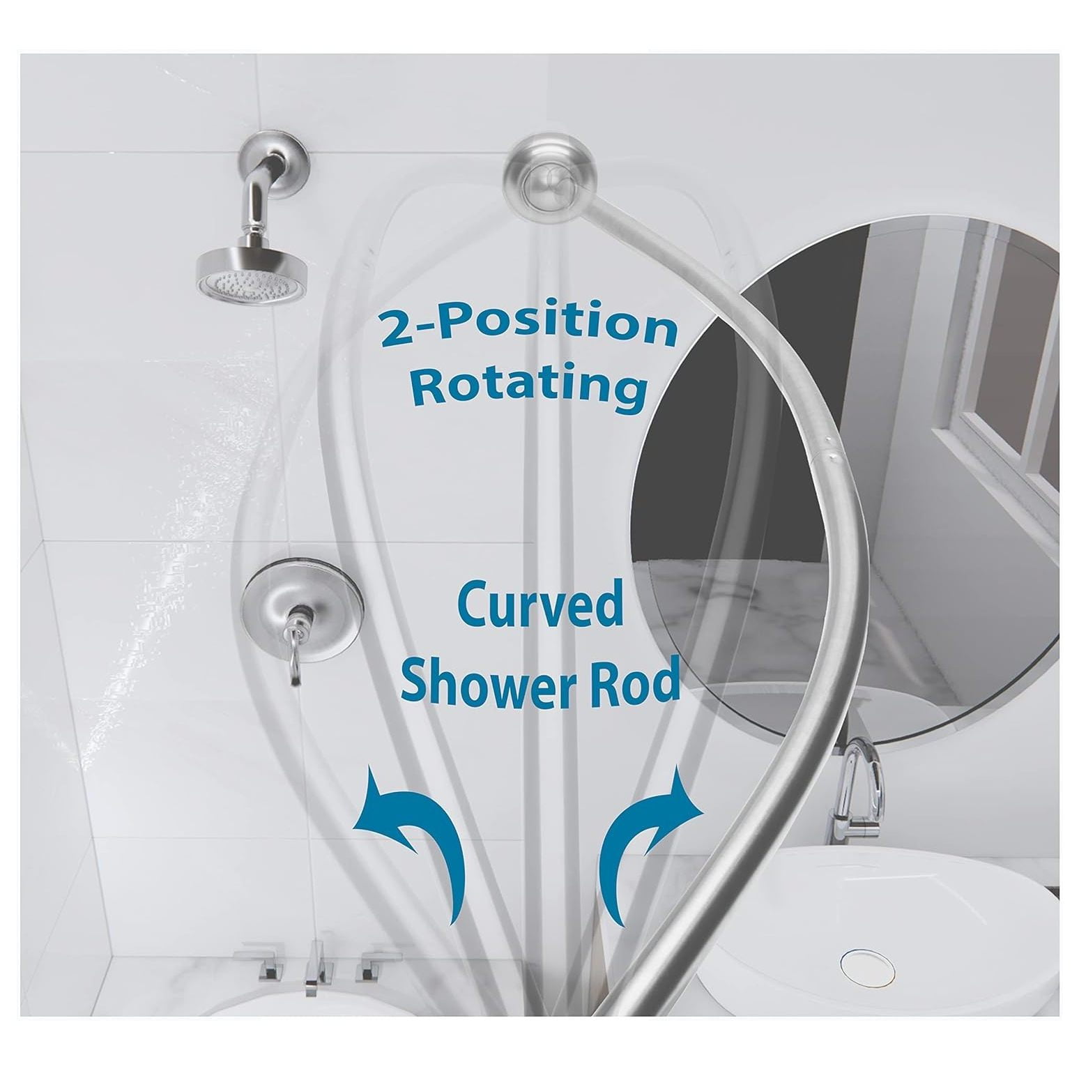 Rotating Curved Shower Rod Brushed s In and Out GREAT for Small