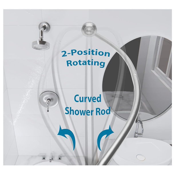 Rotating Curved Shower Rod Brushed s In and Out GREAT for Small
