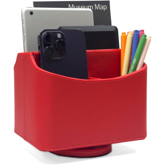 Rotating Desk Organizer, 360 Degree Desk Spinning Caddy, Desktop TV Guide/Mail/Media/Remote Controller Holder Organizer, Red