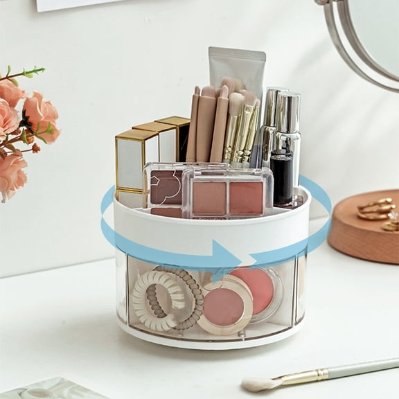 Rotating Desk Organizer, 360 Degree Spinning Storage Caddy for Cosmetics and Stationery, Multifunctional Desktop Shelf for Home Office, Vanity, Bathroom, White