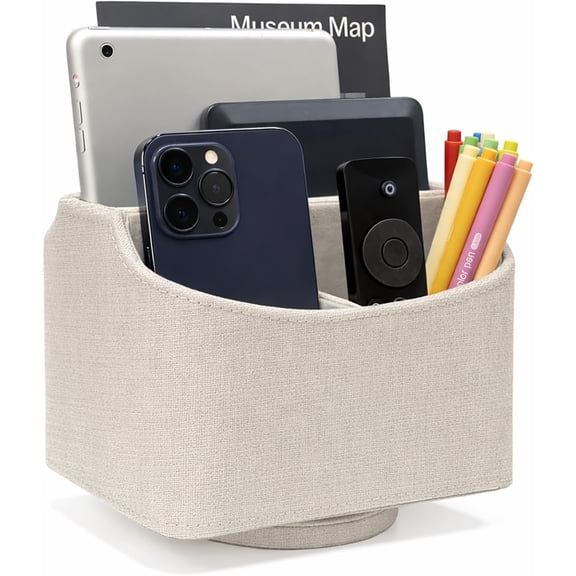 Rotating Desk Organizer, 360 Desk Spinning Caddy, Desktop TV Guide/Mail/Media/Remote Controller Holder Organizer, Beige