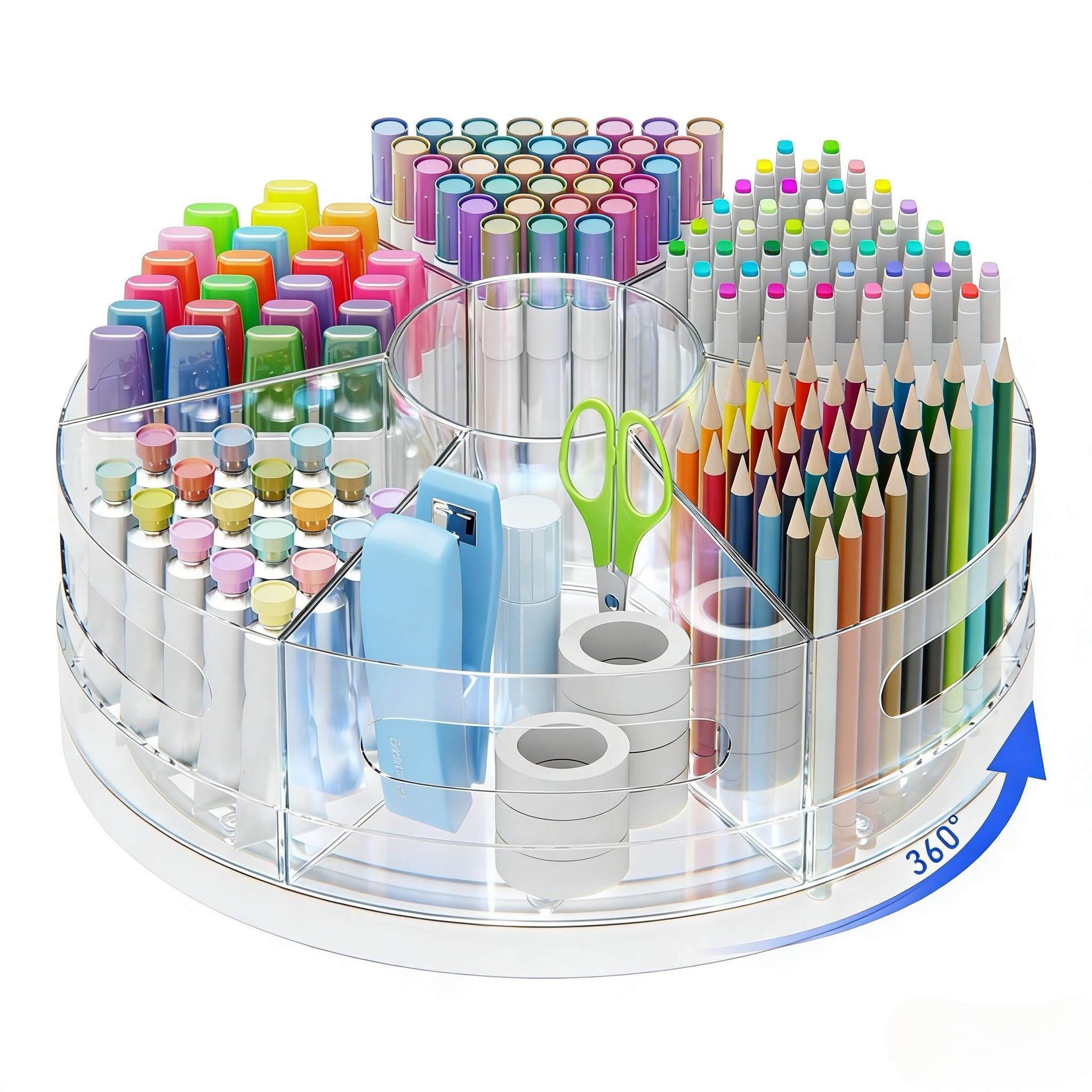 Rotating Desk Organizer  360° Pen For With 7 Removable Compartments Extra-large Holder Office Supplies Markers And Art Clear Pencil
