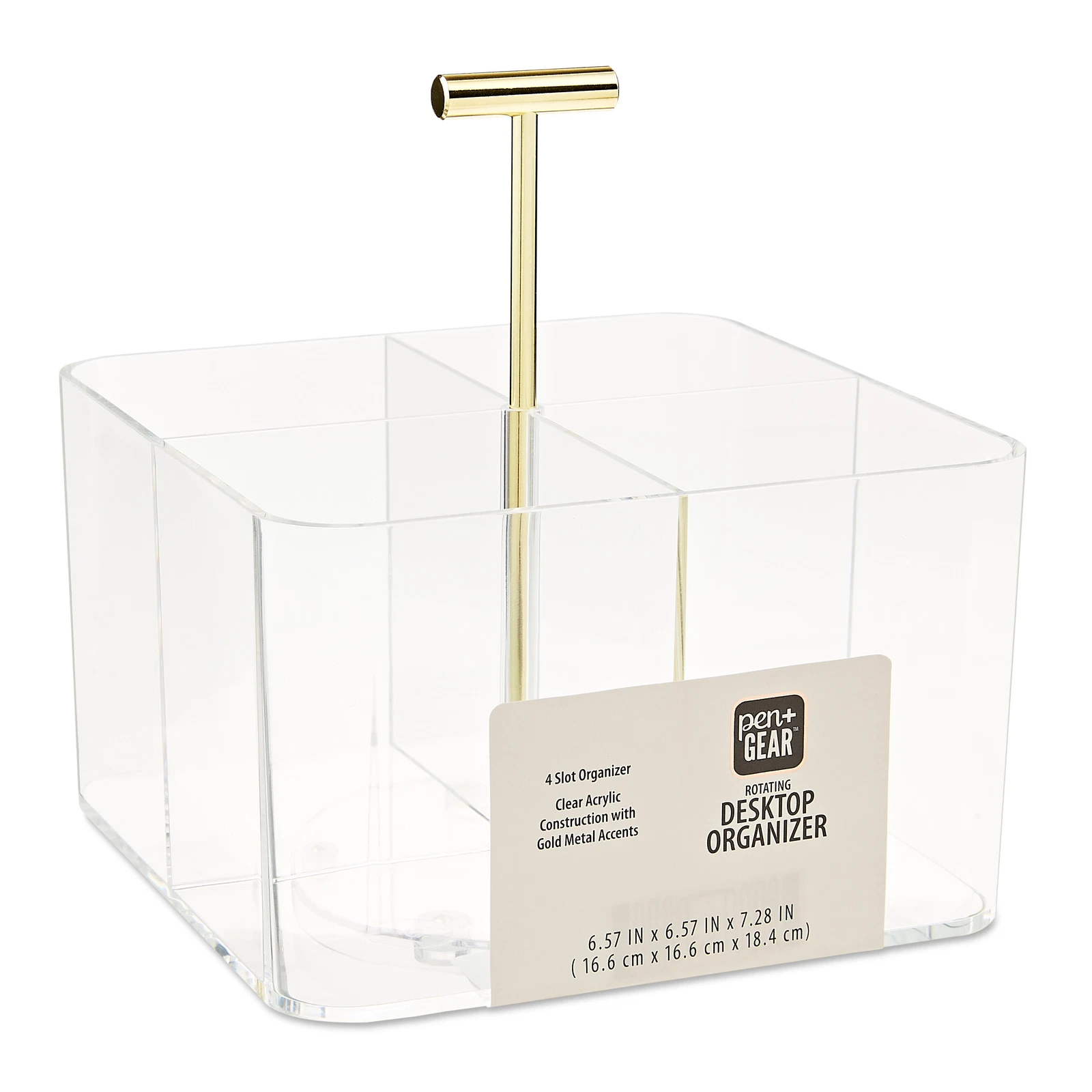 Rotating Desk Organizer, 6.57 In X 6.57 In X 7.28 In, 4 Compartments, Clear