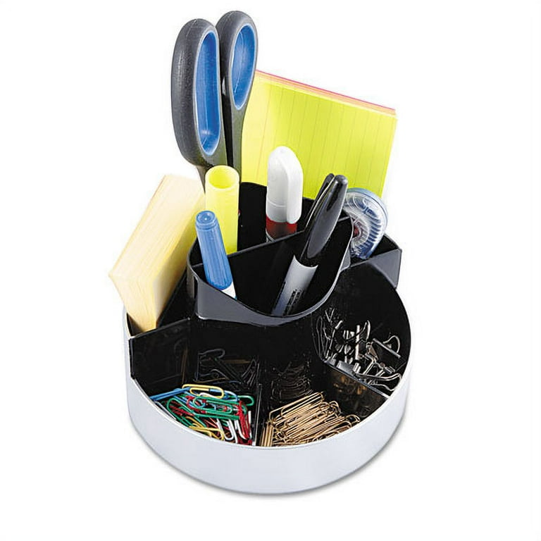 Rotating Desk Organizer, 8 Compartments, Plastic, 6 x 5.75 x 4.5, Black/Silver Rotating Desk Organizer, 8 Compartments, Plastic, 6 x 5.75 x 4.5, Black/Silver
