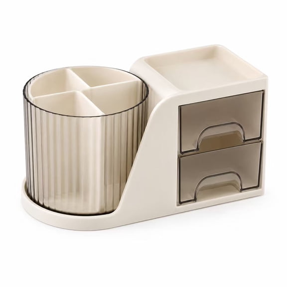 Rotating Desk Organizer, Large Capacity PP Pen Holder with Compartments and Drawers, Cute Desktop Storage Box for Office Supplies, Study Room, Vanity & Home Desk