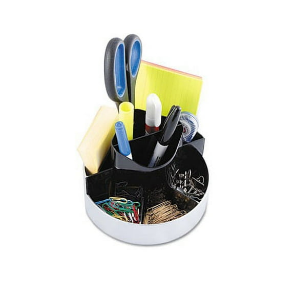 Rotating Desk Organizer Plastic, 6 x 5 3/4 x 4 1/2, Black/Silver
