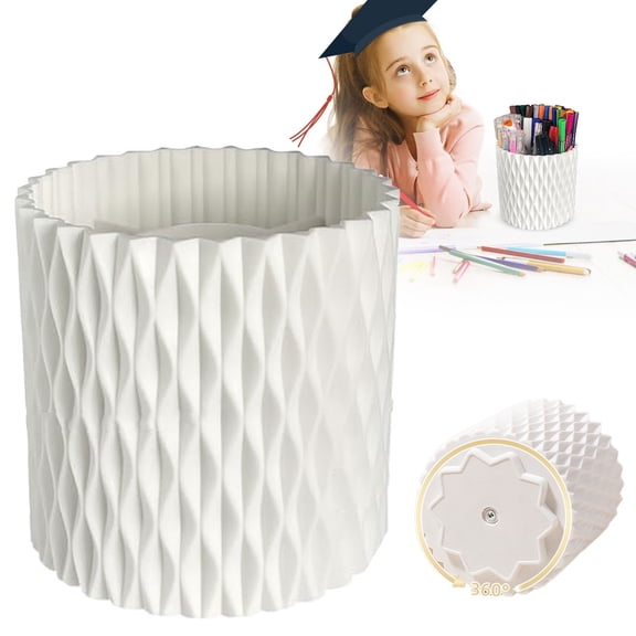 Rotating Desk Pen Pencil Holder Geometric Grid Pen Organizer Aesthetic Desktop Storage Caddy for Home Office Art Supplies,Desk Organizer,Pen Caddy,White,1PC