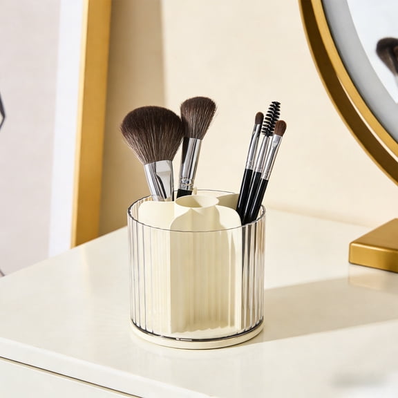 Rotating Desktop Storage Box, 360-Degree Multi-Compartment Organizer for Makeup Brushes, Pens, Cosmetics, and Office Supplies, 4.7 Inch Cube