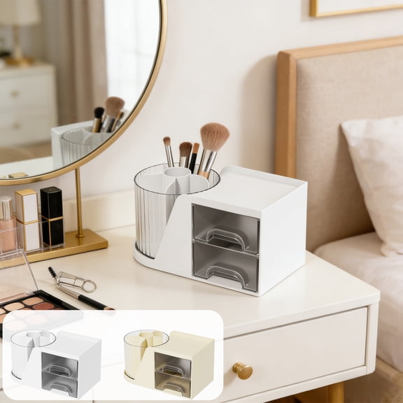 Rotating Desktop Storage Box Multi Compartment Organizer • 360 Spin Makeup Brush Pen Cosmetic Holder • Desktop Office Vanity Storage Tidy Space Saver