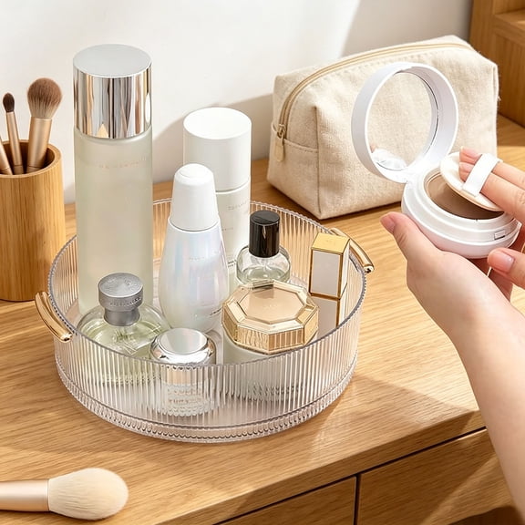 Rotating Desktop Storage Box Organizer Shelf Cosmetic Vanity Organizer with Spinning Bin