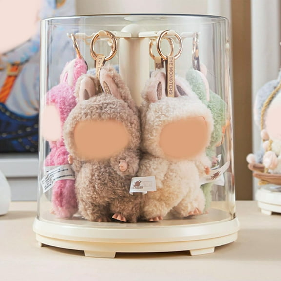 Rotating Display Case for Labbu Doll Keychains, Display Stand for Dolls, Storage case for Dolls, Dust and Moisture Proof, 360 Display