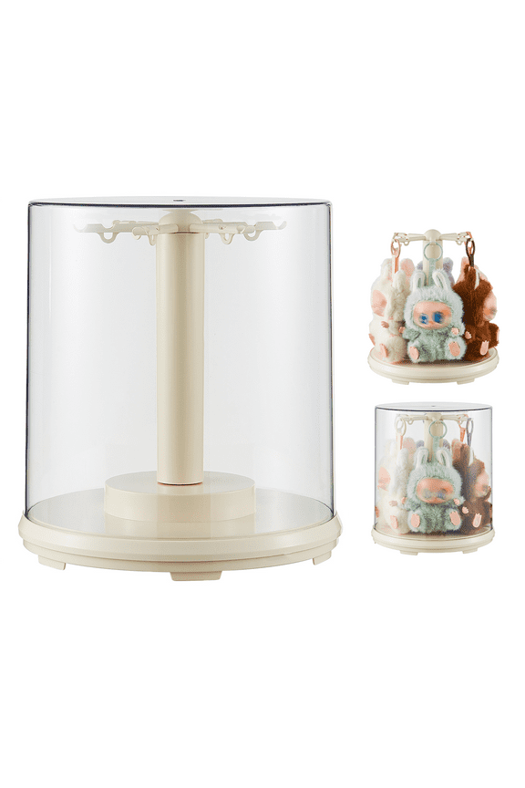 Clear Display Case Storage Box, Stackable 360 Rotating Display case Acrylic Organizer Box with 6 Hooks,Holder Display Case for 5.9-7 Inch Figure Keychain