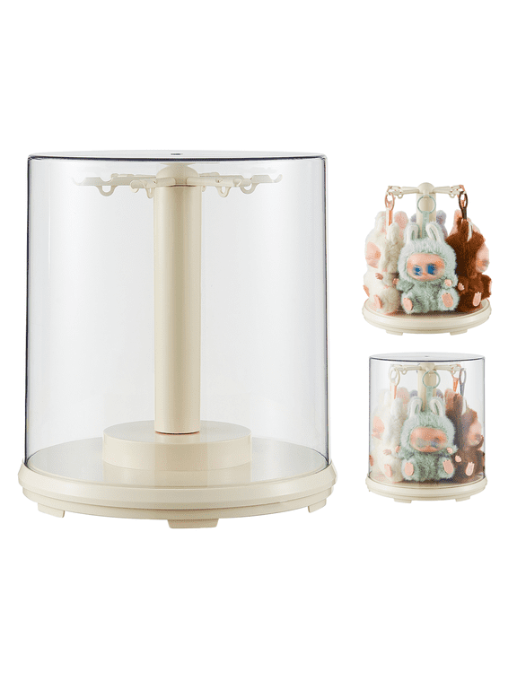Clear Display Case Storage Box, Stackable 360 Rotating Display case Acrylic Organizer Box with 6 Hooks,Holder Display Case for 5.9-7 Inch Figure Keychain