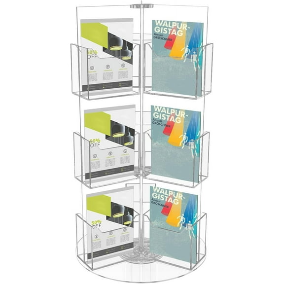 Rotating Display Stand,3 Tier 12 Pocket Spinning Acrylic Business Card Holder Tabletop Greeting Cards Display Stand for Office Retail Trade