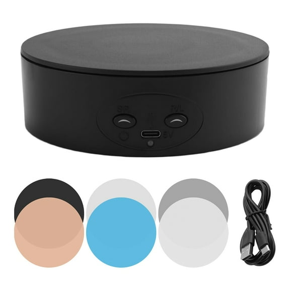 Rotating Display Stand, 360 Degree Automatic Mute Turntable for Photography Display,Figures and Collections Display,1 set x tumbler spinner,Black