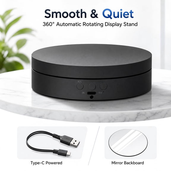 Rotating Display Stand with Adjustable Angle, 360°Silent And Speed-adjustable Rotating Platform,Bidirectional Rotating Display Base for Product Photography and Live Streaming.Black