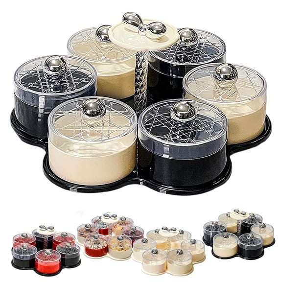Rotating Divided Serving Tray with Lid, Portable Snack Organizer with 6 Compartment for Kitchen, Party, Picnic, Stackable Snackle Box Container for Fruits, Candy.