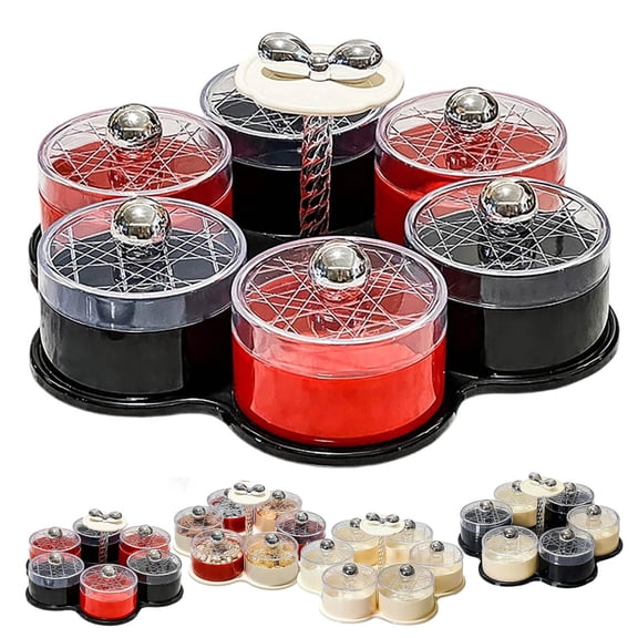 Rotating Divided Serving Tray with Lid, Portable Snack Organizer with 6 Compartment for Kitchen, Party, Picnic, Stackable Snackle Box Container for Fruits, Candy.