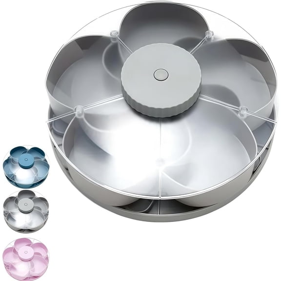 Rotating Divided Serving Tray That Spins with Lid, Lazy Susan Organizer for Snacks, Dips, Party Appetizers, Veggie and Fruit, for Kitchen, Travel and Picnic