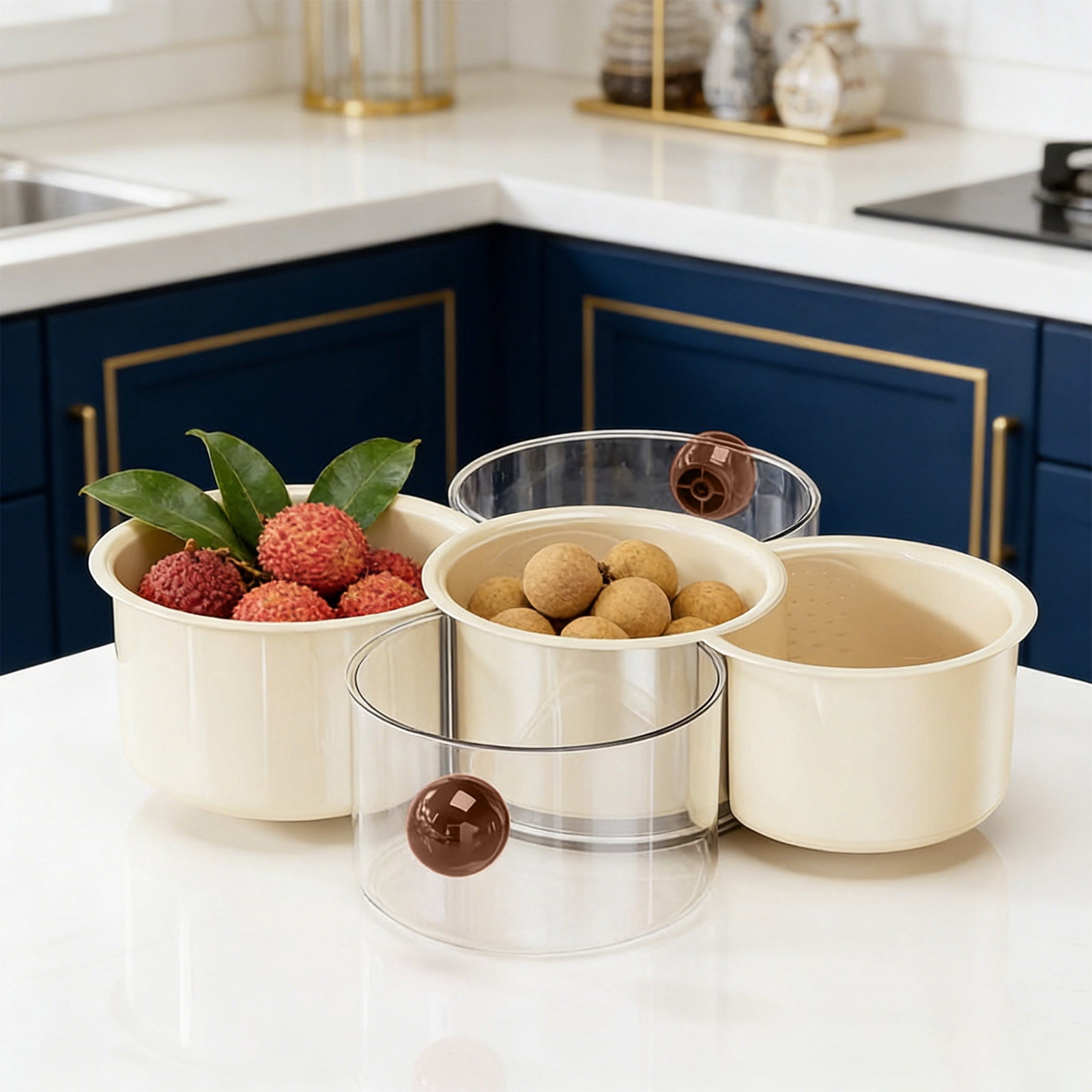 Rotating Divided Serving Tray with Lid, 360° Spinning Snack & Fruit ...