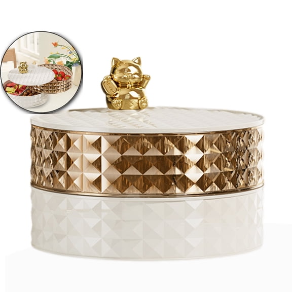 Rotating Double Layer Dry Fruit Box with Lid, Candy Jars, Jewelry Box, Buffet Jar Biscuit Containers for Food Storage