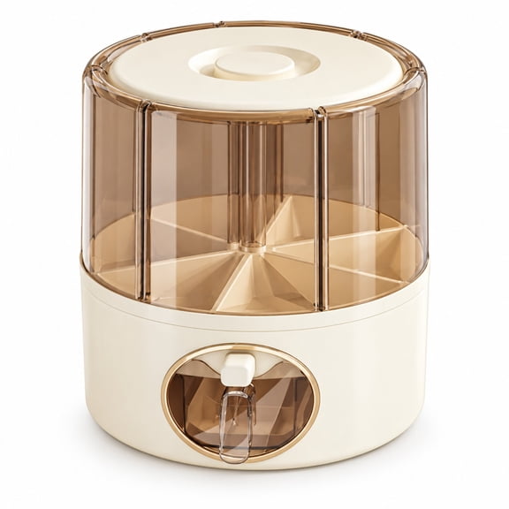 Rotating Dry Food Dispenser, 6-Compartment Countertop Grain Storage Bin with Measuring Cup