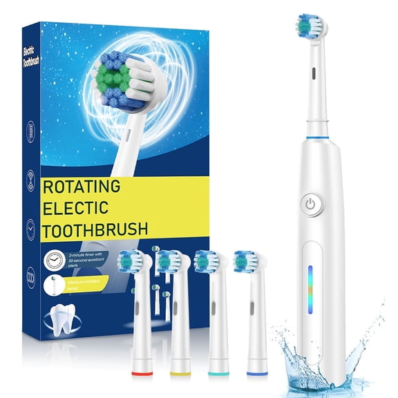 Rotating Electric Toothbrush for Adults, 7500 RPM Rechargeable Toothbrush with 5 Modes, 30-Day Battery, Waterproof Toothbrush with 4 Replacement Heads & Smart Timer