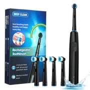 Rotating Electric Toothbrush, with IP67 Waterproof, 5 Care 3 Sonic Vibration Modes, 4 Replacement Brush Heads, 2min Smart Timer for Sensitive Gum Care, Type-C Charging, Black