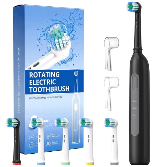 Rotating Electric Toothbrush for Adults, Sonic Toothbrush for Deep Cleaning, RechargeableToothbrush with 3 Modes (Black)