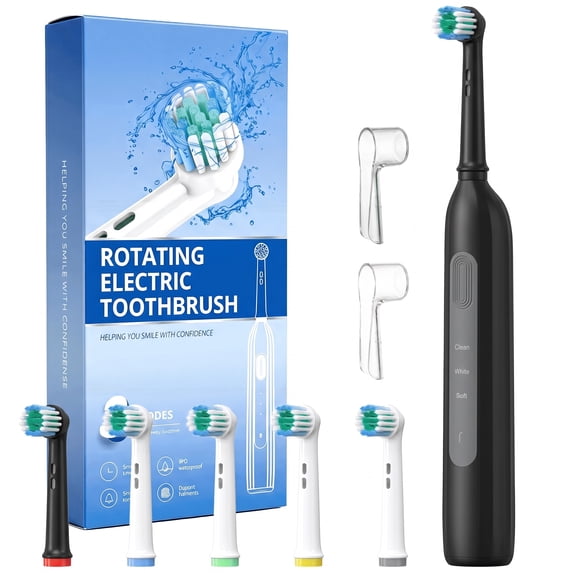 Rotating Electric Toothbrush for Adults, Sonic Toothbrush for Deep Cleaning, RechargeableToothbrush with 3 Modes (Black)