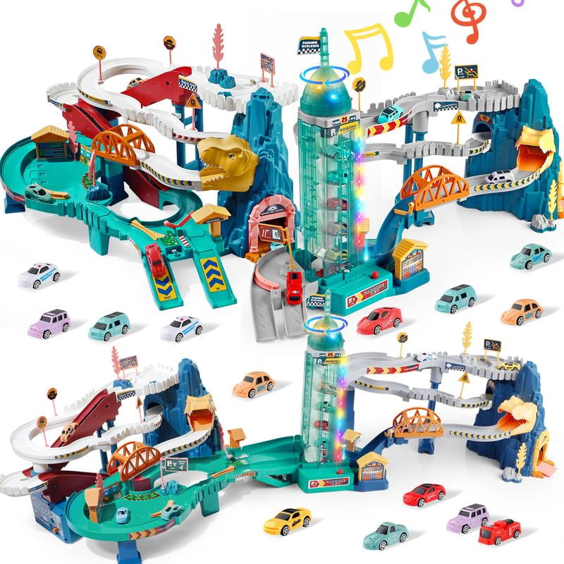 Rotating Elevator Race Track Playset Toys for Kids Car Ramp Track Set ...
