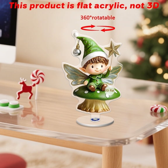 Rotating Elf Acrylic Figurine 360 Degree, Spinning Music Girl Tabletop Ornament, Christmas Holiday Desk Shelf Decoration Gift Christmas Holiday Decor