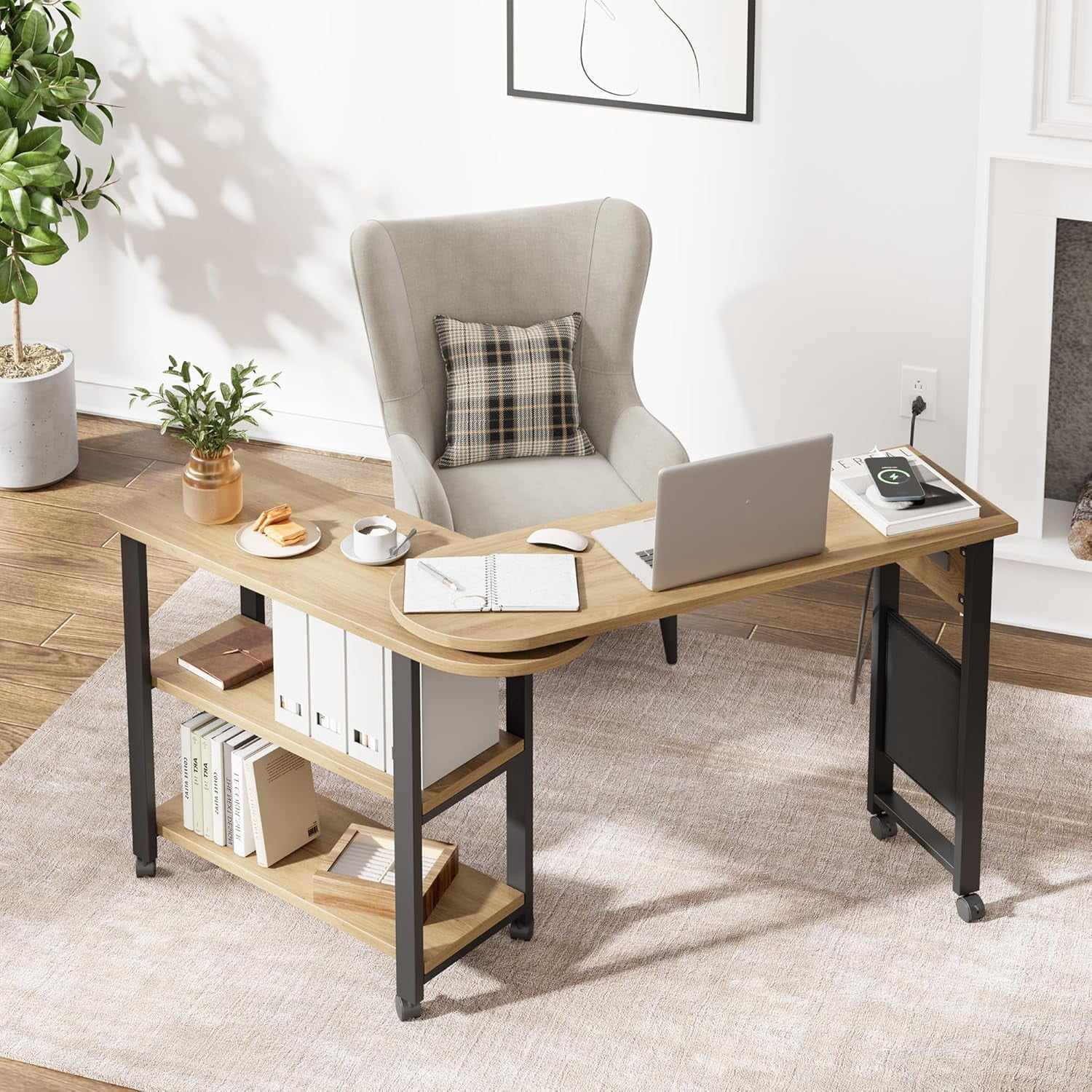 Rotating End Table 360° Side Table with Charging Station Swivel Ene ...