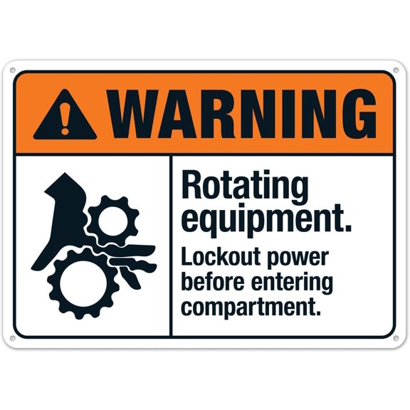 Rotating Equipment Lockout Power Before Entering Compartment Warning Metal Tin Sign 8x12 Inch ANSI Caution Plaque for Inrial Facility Factory Workshop Outdoor Indoor Wall Decor Workplace Display