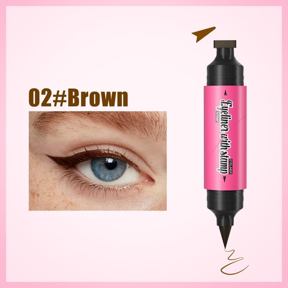 Rotating Eyeliner Stamp Pen, Dual-Ended Stamp Liquid Eye Liner, Waterproof Eyeliner Pencil Makeup Tool for Daily Eye Look, Brown
