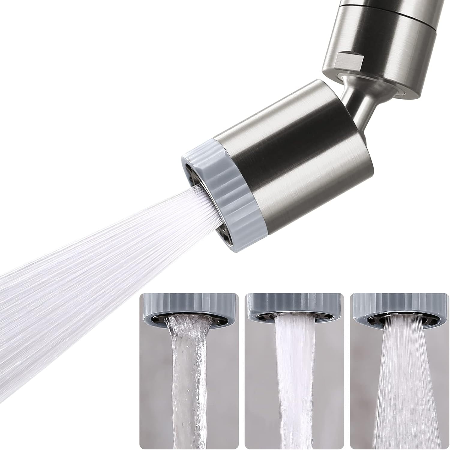 Rotating Faucet Nozzle,360° Swivel Kitchen Faucet Aerator Splash-Proof, 3-Flow Sprayer Female Bathroom Faucet Attachment,Faucet Attachment for Kitchen Sink,Faucet Aerator Sprayer Brushed Nickel