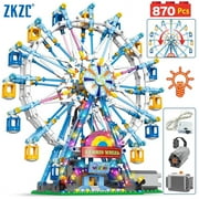 Rotating Ferris Wheel Building Blocks Set Toy with LED Light (870pcs), Amusement Park Construction Kits for Kids, Great Gift for Age 6+ Years Old, Birthday Christmas Gifts