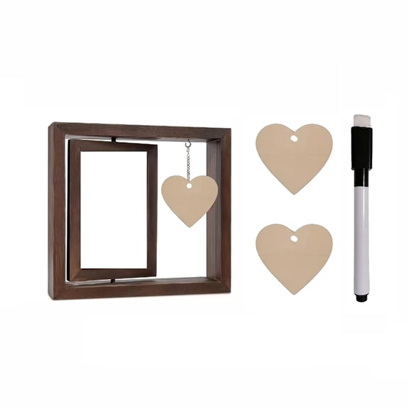 Rotating Floating Wood Picture Frame Double Sided Display Tabletop Photo Frame with Personalizing Heart Pendant