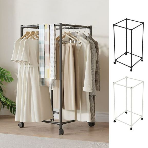 Rotating Floor Standing Clothes Hanger Rack | Movable Plastic Garment Drying Stand with 4 Wheels | Space-Saving Organizer for Home, Laundry, Dorm | 47.24x26.38x18.5in Black or White