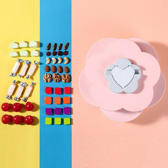 Rotating Flower Shape Snack Tray | Food Grade Polypropylene Dried Fruit Container with 360° Smooth Rotation Multiple Compartments Transparent Lid Phone Stand 22x22x8cm