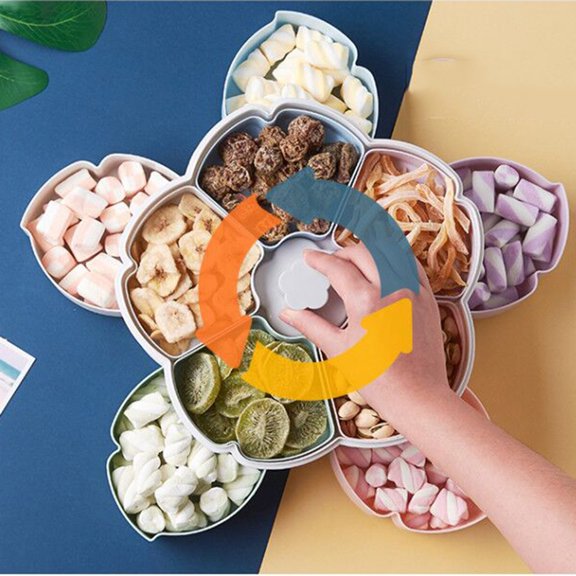 Rotating Flower Snack Storage Box - Multi-functional Food Organizer for Candy, Nuts, Fruits & Jewelry - Stylish Petal Design, Non-slip Base, Ideal for Home, Weddings, and Parties, A