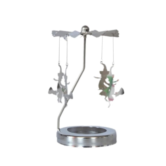 Rotating Flying Witch Candle Holder, 8-inch Halloween Decor with Heat-Resistant Base, Creates Mysterious Light & Shadow Effects, Perfect for Fireplace, Tabletop, or Bookshelf Display