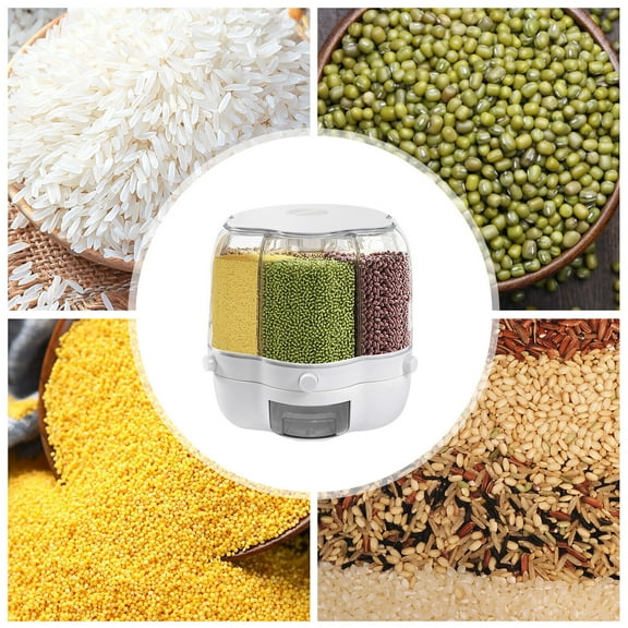 Rotating Food Dispenser Cereal Container 6-Grid Flour Storage Bucket with Handle