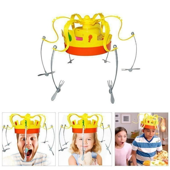 Rotating Food Party Hat Game for Kids - Fun Birthday Party Toy with 6 Plastic Forks - Electric Spinning Crown for Strawberries, Marshmallows & More