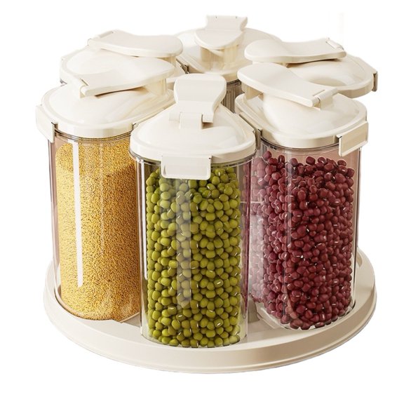 Rotating Food Storage Containers 6 Piece Set Safe Plastic Airtight Dispenser